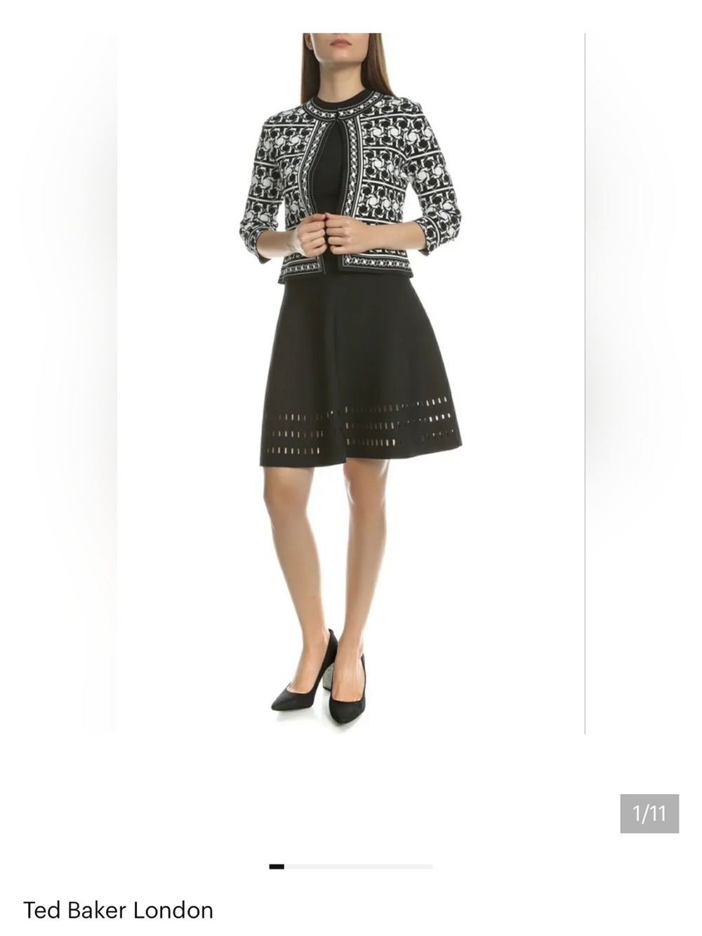 Ted Baker Black A-Line Skirt with Laser-Cut Hem